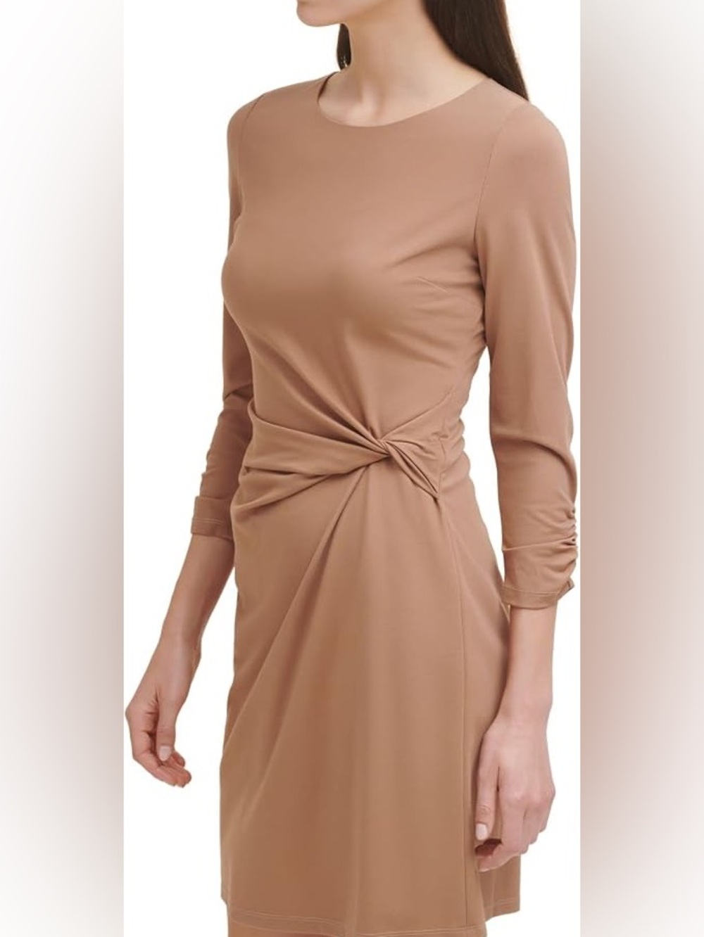 Tommy Hilfiger Brown Long-Sleeve Knot-Accent Midi Dress